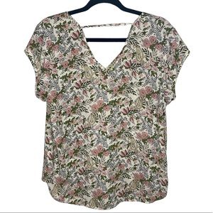 DR2 Short Sleeve Floral Pattern Blouse Top